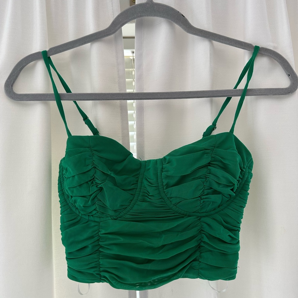 Green White Fox Corset Ruched Top